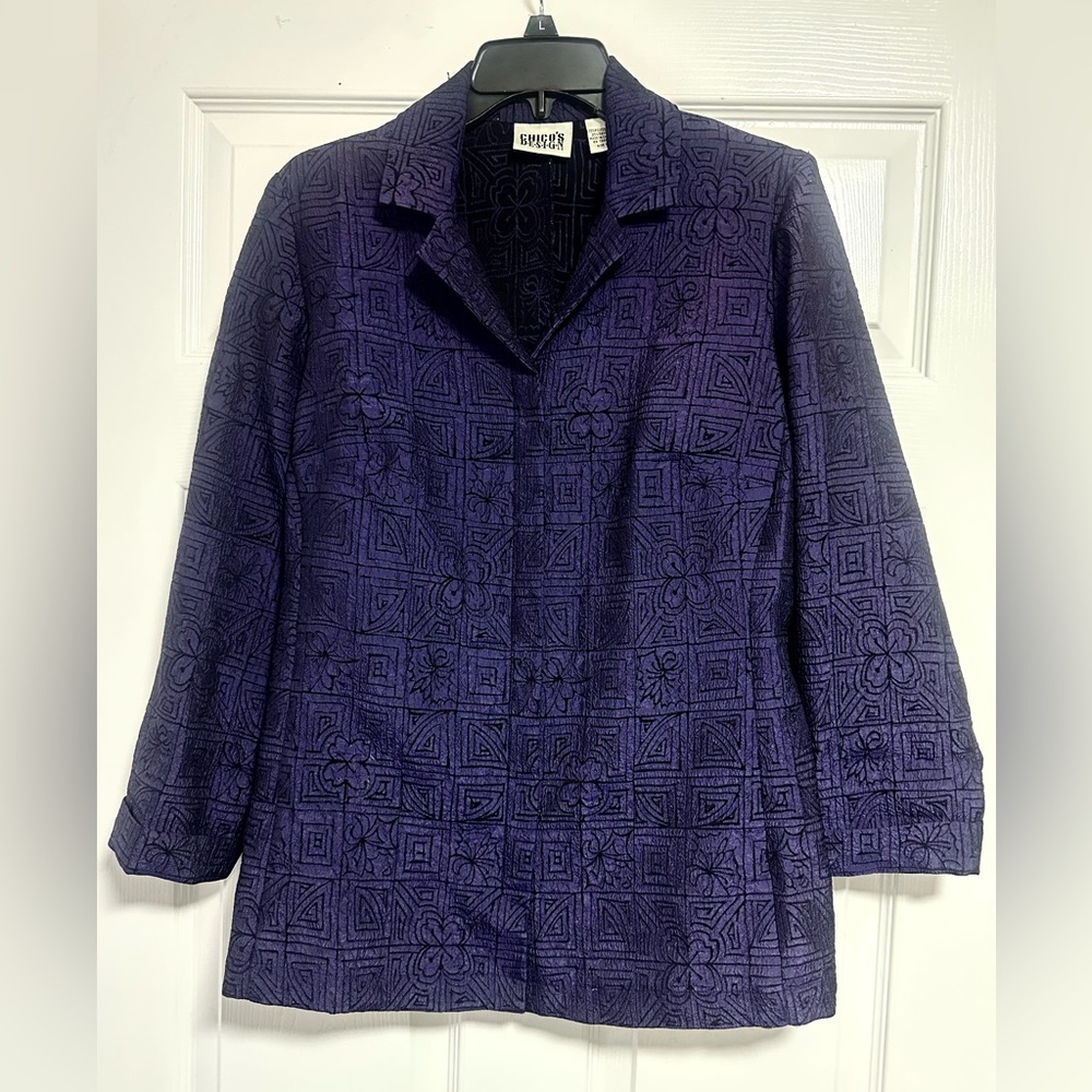 Vintage Chicos Design purple black jacquard top jacket 0